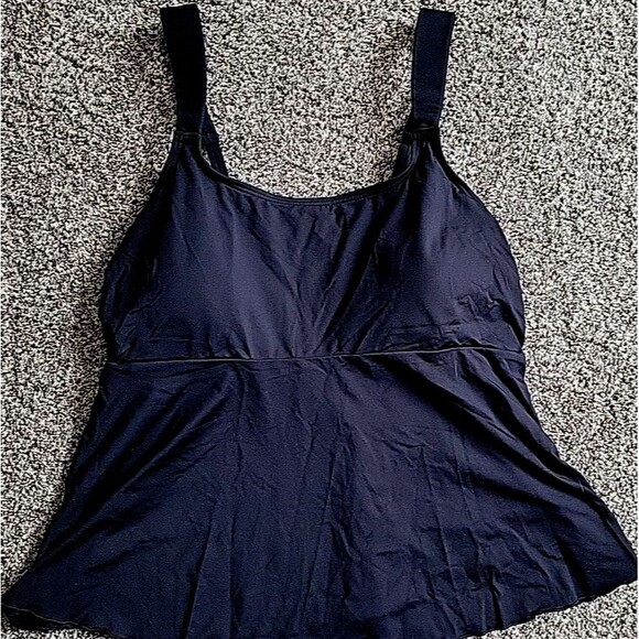 Swim Top Black L D Cup 14-16 Scoop Neck Flutter Solid Padded Lands End S908 - Picture 1 of 5